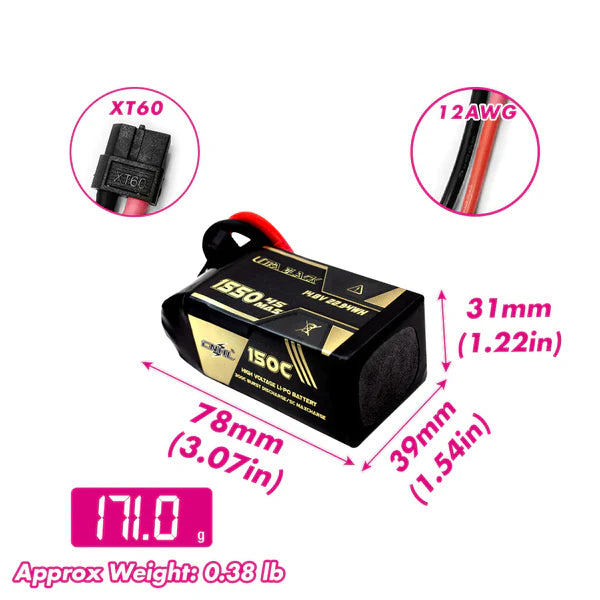CNHL 1550mAh 4S LiPo Battery XT60 – 150C FPV Drone Battery