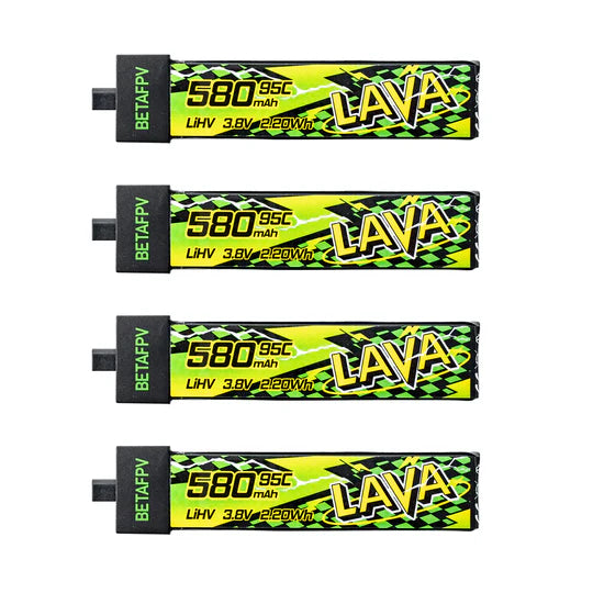 BETAFPV LAVA II 1S 580mAh 95C LiHV BT2.0 Battery (4 Pack)