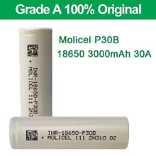 Molicel P30B 18650 3000mAh 30A Li-ion Rechargeable Batteries (2 Pack)