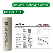 Molicel P30B 18650 3000mAh 30A Li-ion Rechargeable Batteries (2 Pack)