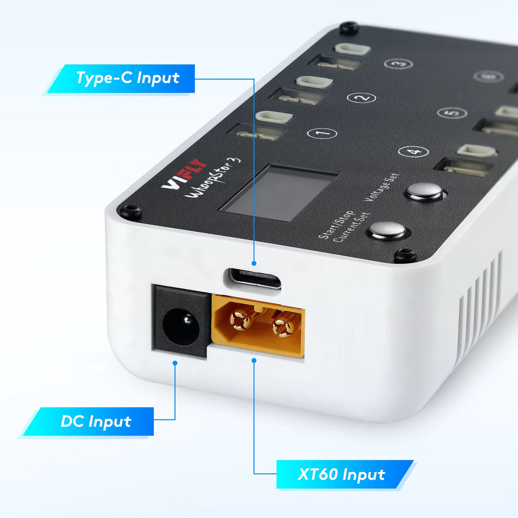 VIFLY WhoopStor V3 6-Port 1S LiPo/LiHV Battery Charger & Discharger BT2.0 PH2.0 with Storage Mode